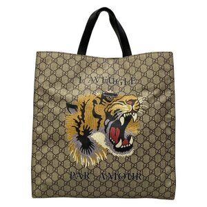 Gucci Tote Soft GG Supreme Beige Ebony Multi Taiga X Ebony X Multi